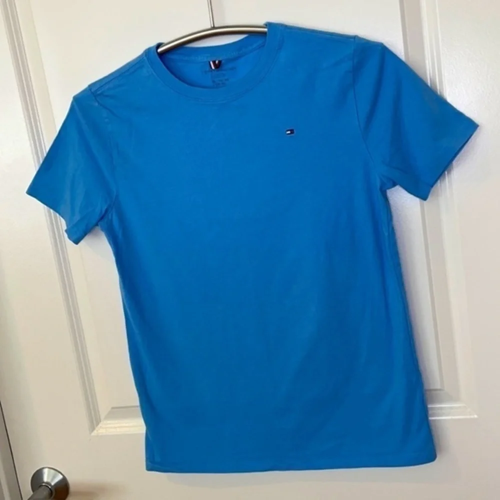TOMMY HILFIGER | Sky Blue Embroidered Mini Flag Logo Shirt, Youth Size XL